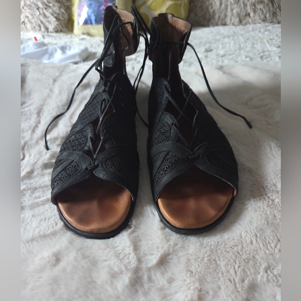 Gentle Souls Lace Up Black Women's Sandals